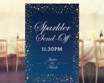 Sparkler send off sign with gold stars, navy blue wedding, big chalkboard signs, customized printable, sparkler send-off time, DIGITAL