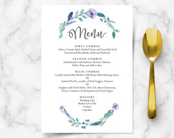 wedding buffet menu cards floral diy template wedding dinner etsy