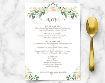 floral wedding menu template printable menu template diy etsy
