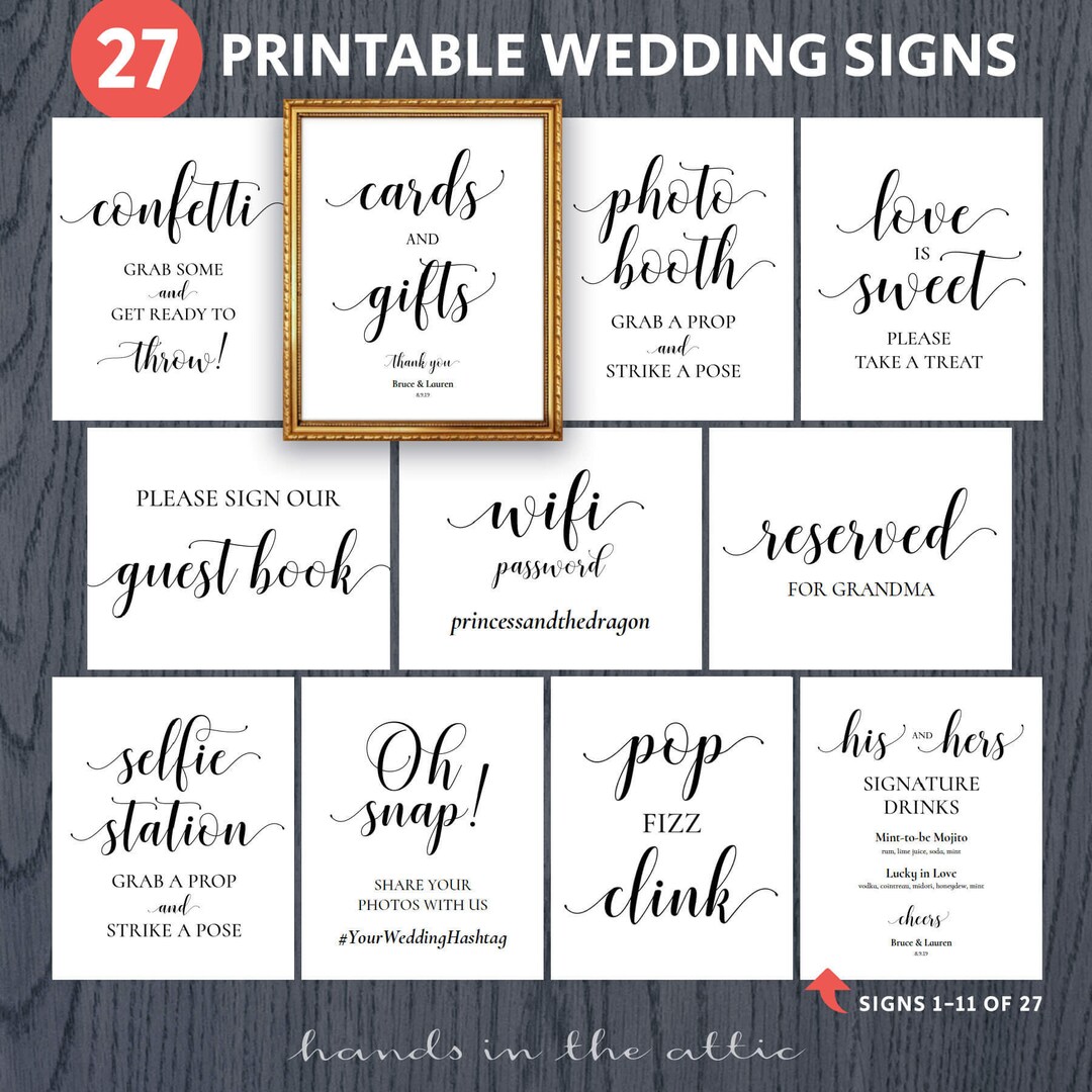 Wedding Signs Printable Package Set Bundle, Pack of 8x10 Sign for Wedding Reception Event Diy, Reserved, Confetti, Wifi, Oh Snap, DIGITAL - Etsy