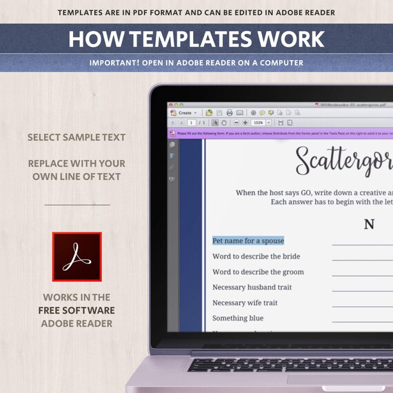 Scattergories Bridal Shower Game Printable Text Editable Etsy