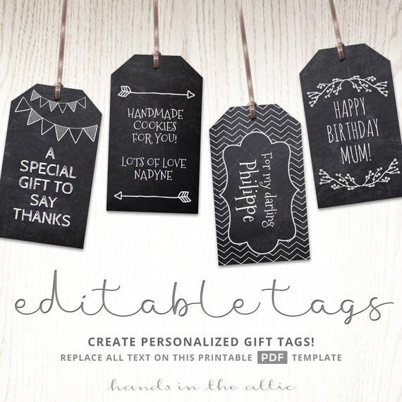 Chalkboard editable gift tags, blackboard, text editable, rustic gift labels, hang tags, chalk, party printable, digital template PDF Il_570xn