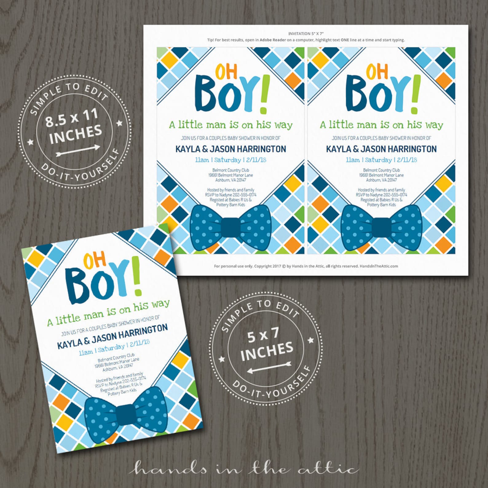 Bow Tie Baby Shower Invitations, Themed, Baby Boy, Invitation Template ...