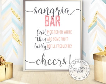 Sangria bar sign, bridal shower display, bachelorette party props, drinks signage, party signs, pre-wedding celebration, DIGITAL download