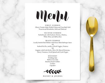 Editable wedding menu template download, wedding printables, diy wedding ideas menu card, black and white menu, DIGITAL download PDF format