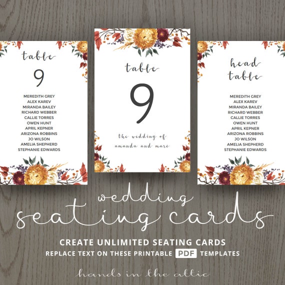 fall wedding seating cards