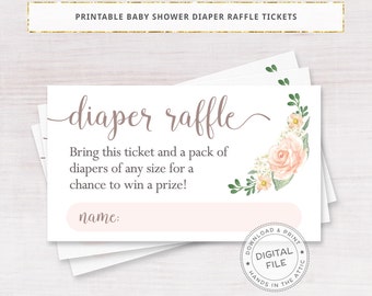 Diaper raffle, spring baby shower invitation insert cards, floral baby shower, pink rose, printable diaper request cards, DIGITAL download