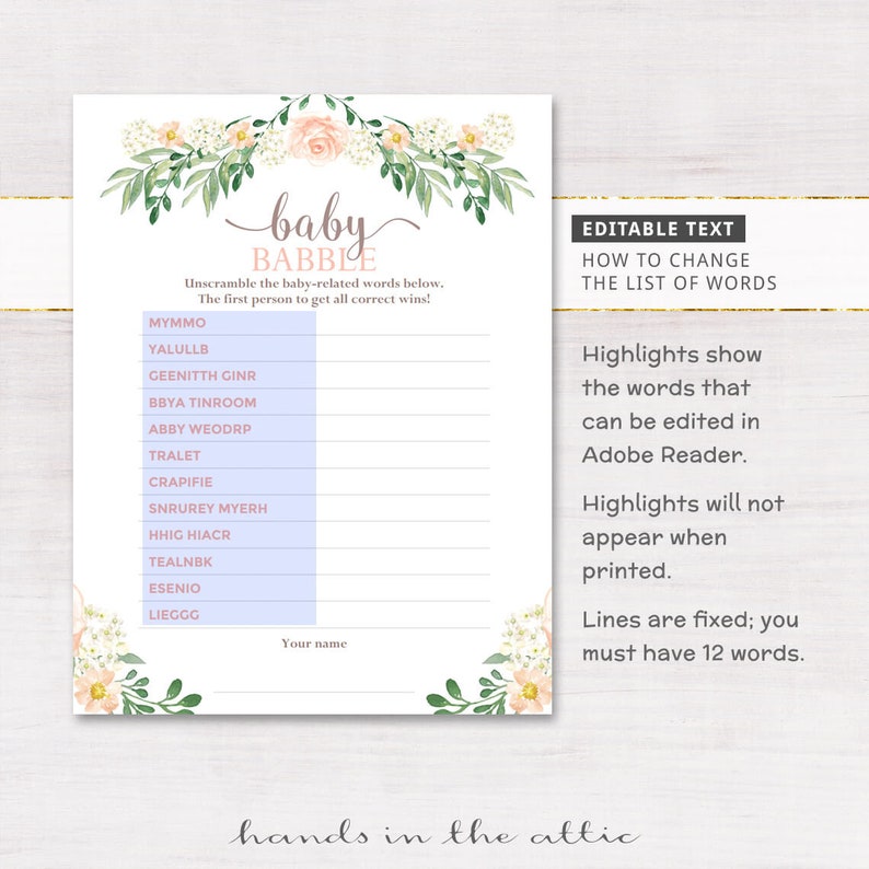 Baby babble game baby shower word scramble games answers