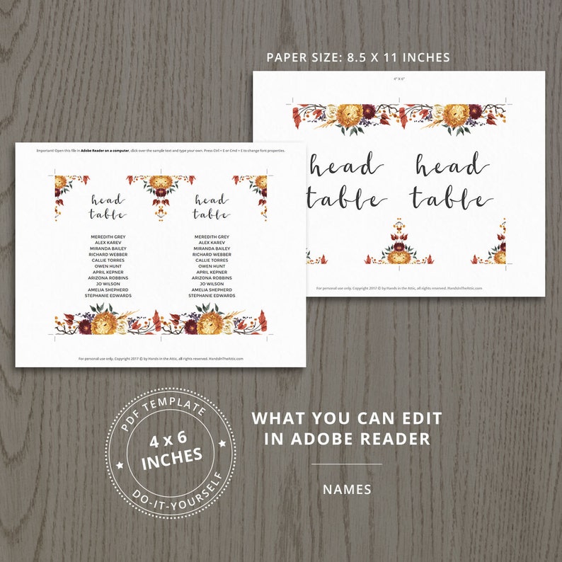 guests reception table number templates Fall wedding rustic themed decor ideas editable DIGITAL decorations diy seating cards