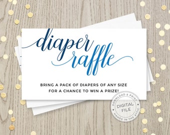Diaper raffle ticket card insert, baby boy shower, lottery, lucky draw, DIY diaper raffle card, blue and white request printable PDF DIGITAL