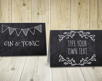 Rustic labels chalkboard labels, buffet tent cards, rustic wedding, shabby escort cards, place cards, meal cards, editable template, PDF