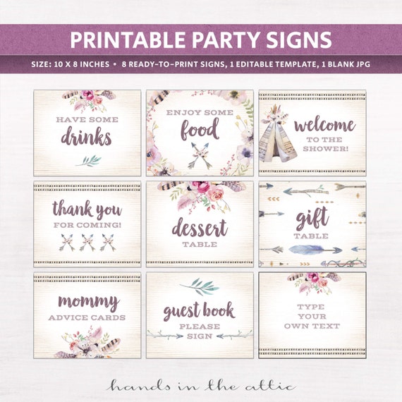 Boho Baby Shower Signs Couples Shower Decor Printable Bohemian Boho Baby Shower Signs Couples Shower Decor Printable Bohemian