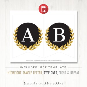 Gold Glitter Party Banner, Gold and Black Party Decor, Printable Black ...