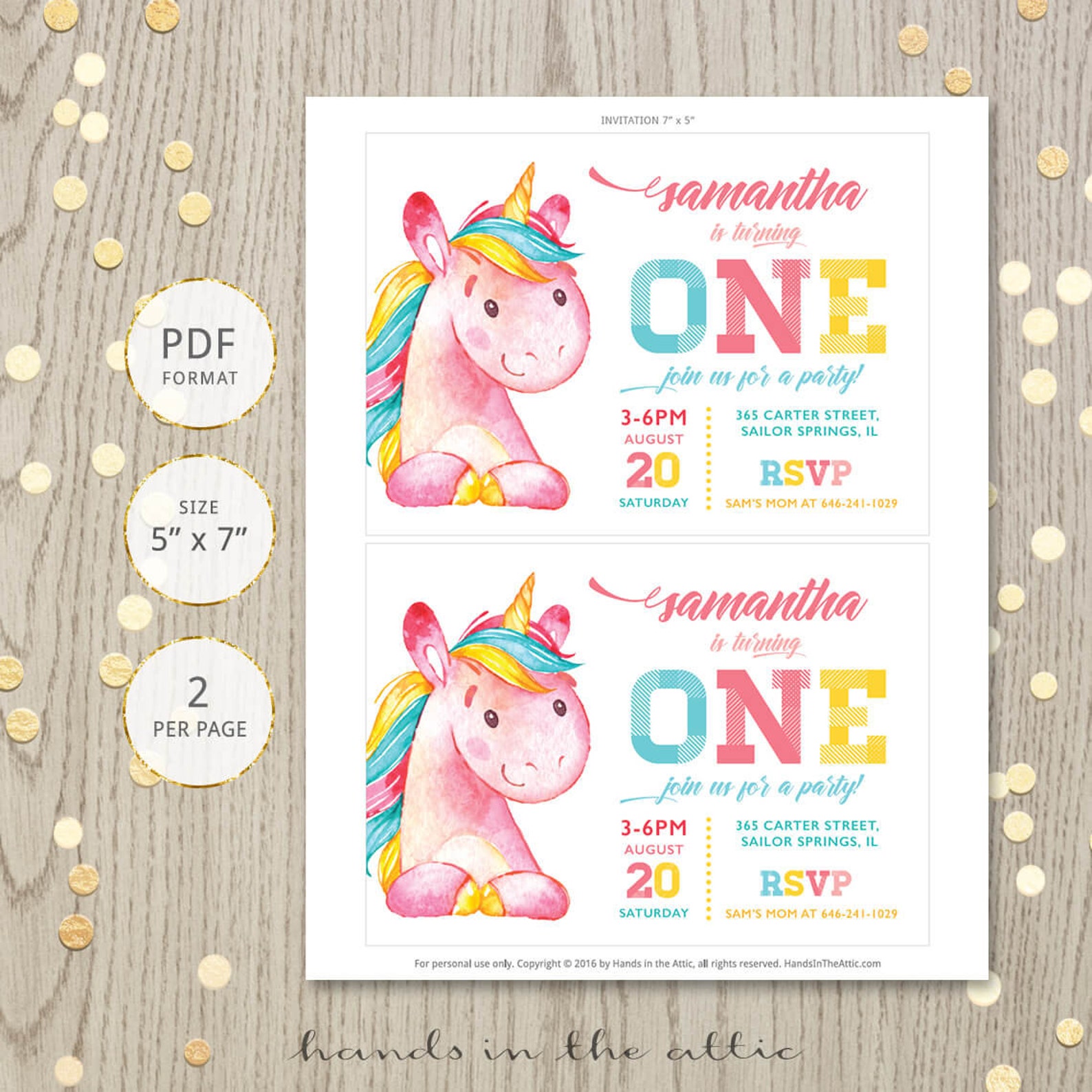 Printable Unicorn Birthday Party Invitation First Birthday | Etsy