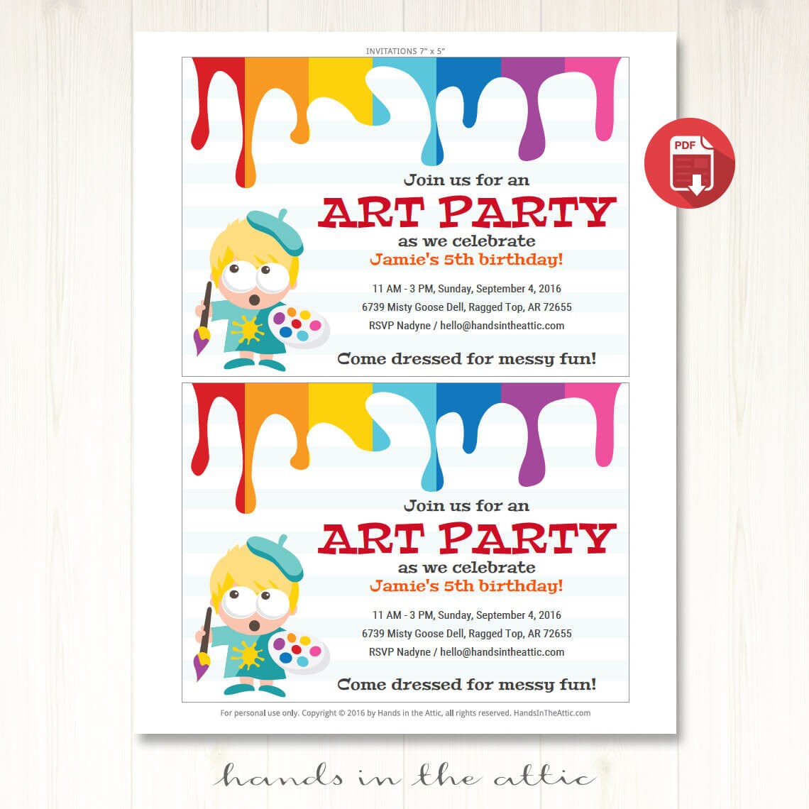 Art and craft birthday party invitation Template