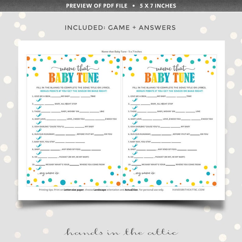 Name That Baby Tune Game Template PRINTABLE Shower Game Card - Etsy