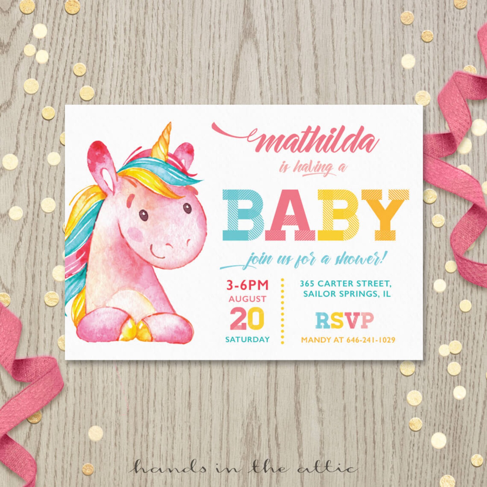 Unicorn baby shower invitation party printable invite Etsy