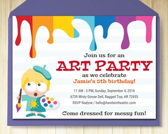 Art party invitation card template, printable kids painting birthday party invite, art and craft party, EDITABLE instant download, PDF file