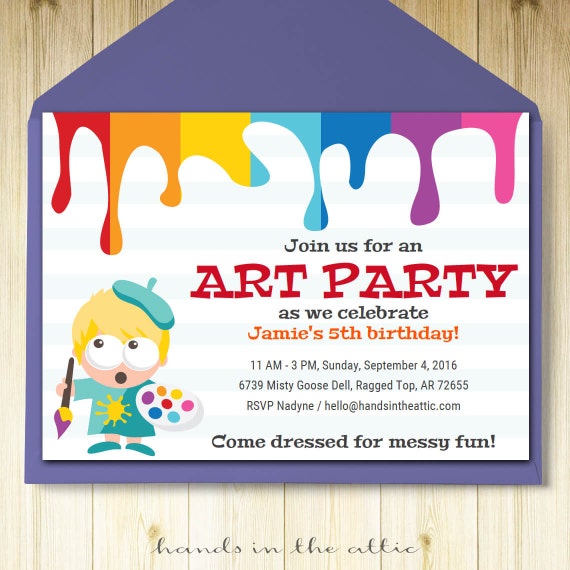 Art party invitation card template printable kids painting ... Art party invitation card template printable kids painting ...