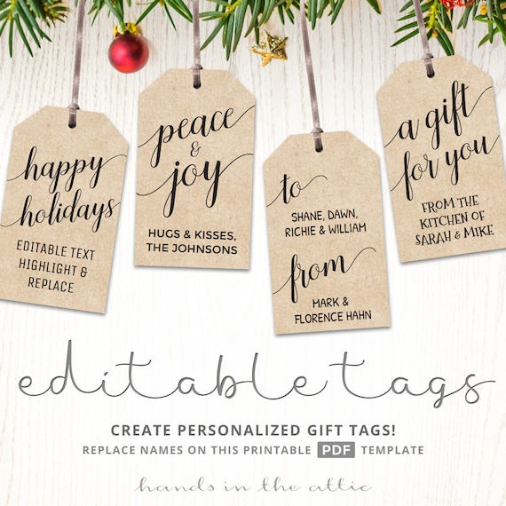 Kraft Gift Tags, Merry Christmas Gift Tags, Black and White Labels  Editable, DIY, Christmas Presents, Gifts, Party Favors, DIGITAL 