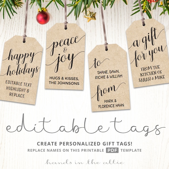 Christmas and Holiday Gift Tags Printable Editable Labels Ornament