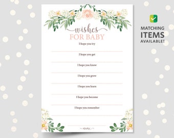 Printable wishes for baby card, hopes and messages, baby shower game cards, blank paper games, instant download, DIGITAL PDF