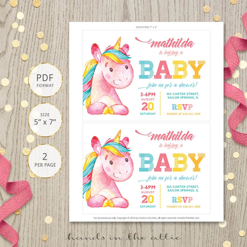 unicorn baby shower invitation party printable invite etsy