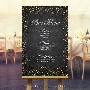 Bar menu sign, wedding, stars, template, large, gold stars, night sky, navy blue, signature drinks, cocktails, alcohol bar, DIGITAL image 2