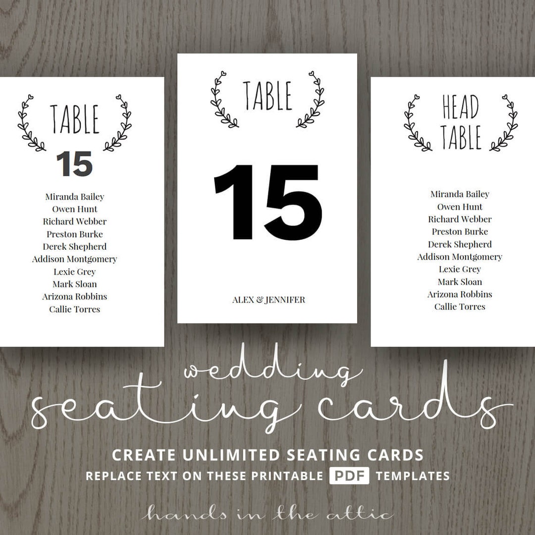 Seating Cards for Wedding, Seating Cards Printable, Wedding Table Numbers Printable, Wedding ...