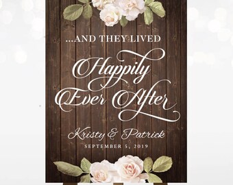 Happily ever after wedding sign, welcome reception ceremony, personalized couple signs vintage floral DIY printable template - 18x24 DIGITAL