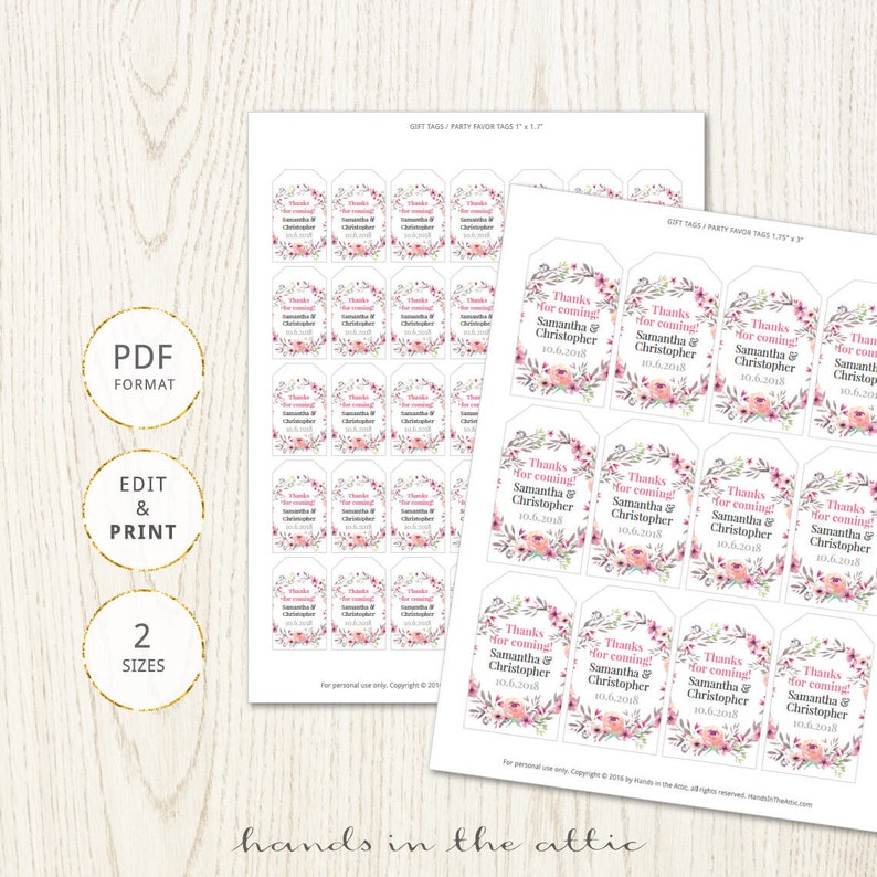 Mini wedding tags, personalized hang tags, wedding favor custom tags, wedding favors printable, mini gift tags, template, DIGITAL image 2