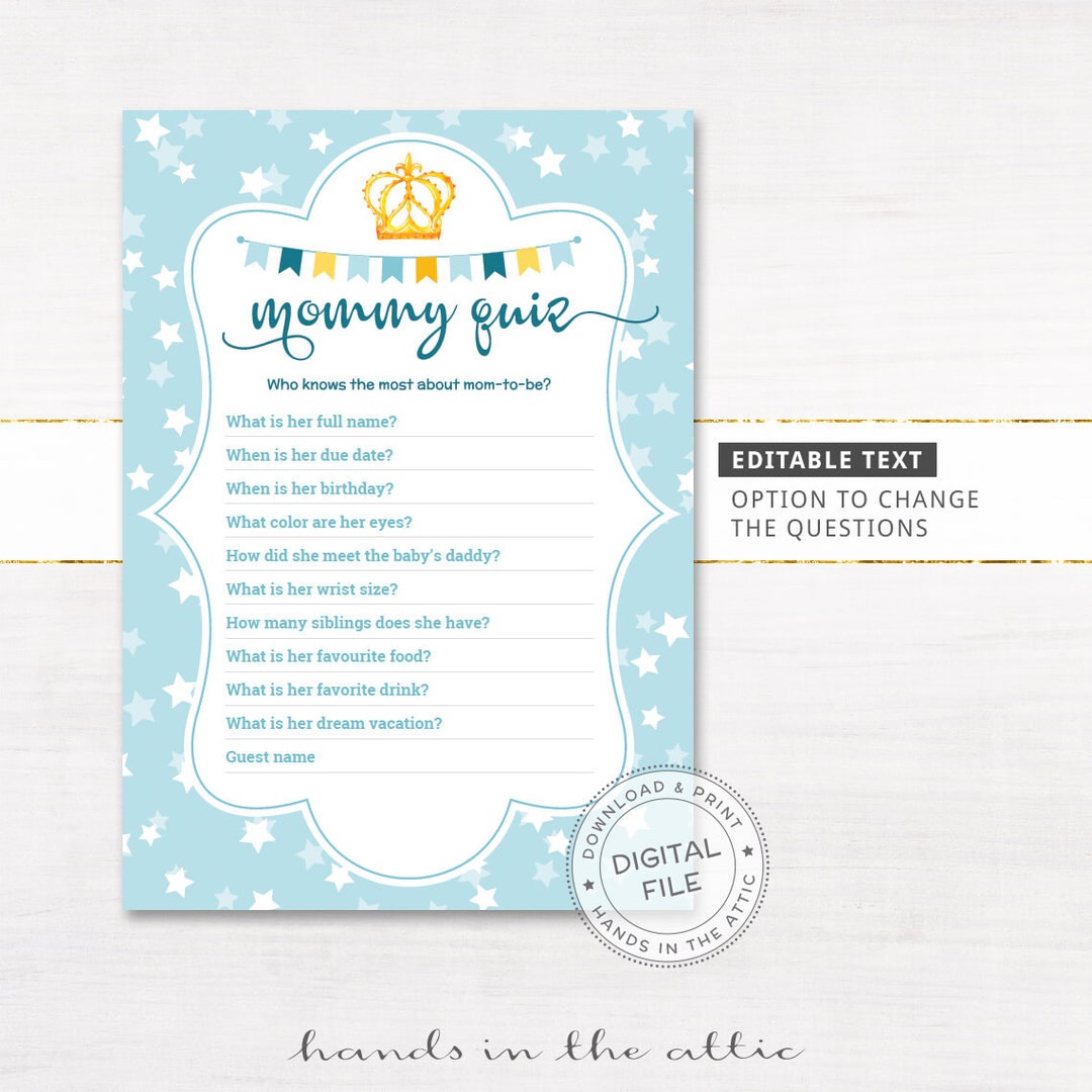 Mommy Quiz Card EDITABLE, Who Knows Mommy Best, Printable Baby Shower ...
