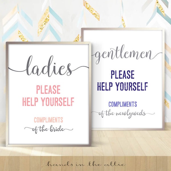 Hospitality basket bathroom wedding sign, ladies gents room, please help yourself, gentlemen mens toilet washroom powder restroom DIGITAL