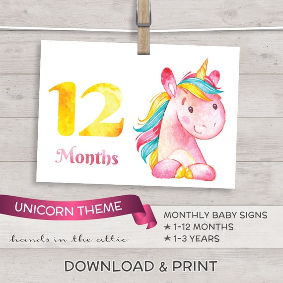 DIY baby photo props, monthly baby photo signs - UNICORN picture props for babies, months and years - printable and DIGITAL download Il_570xn
