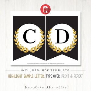 Gold Glitter Party Banner, Gold and Black Party Decor, Printable Black ...