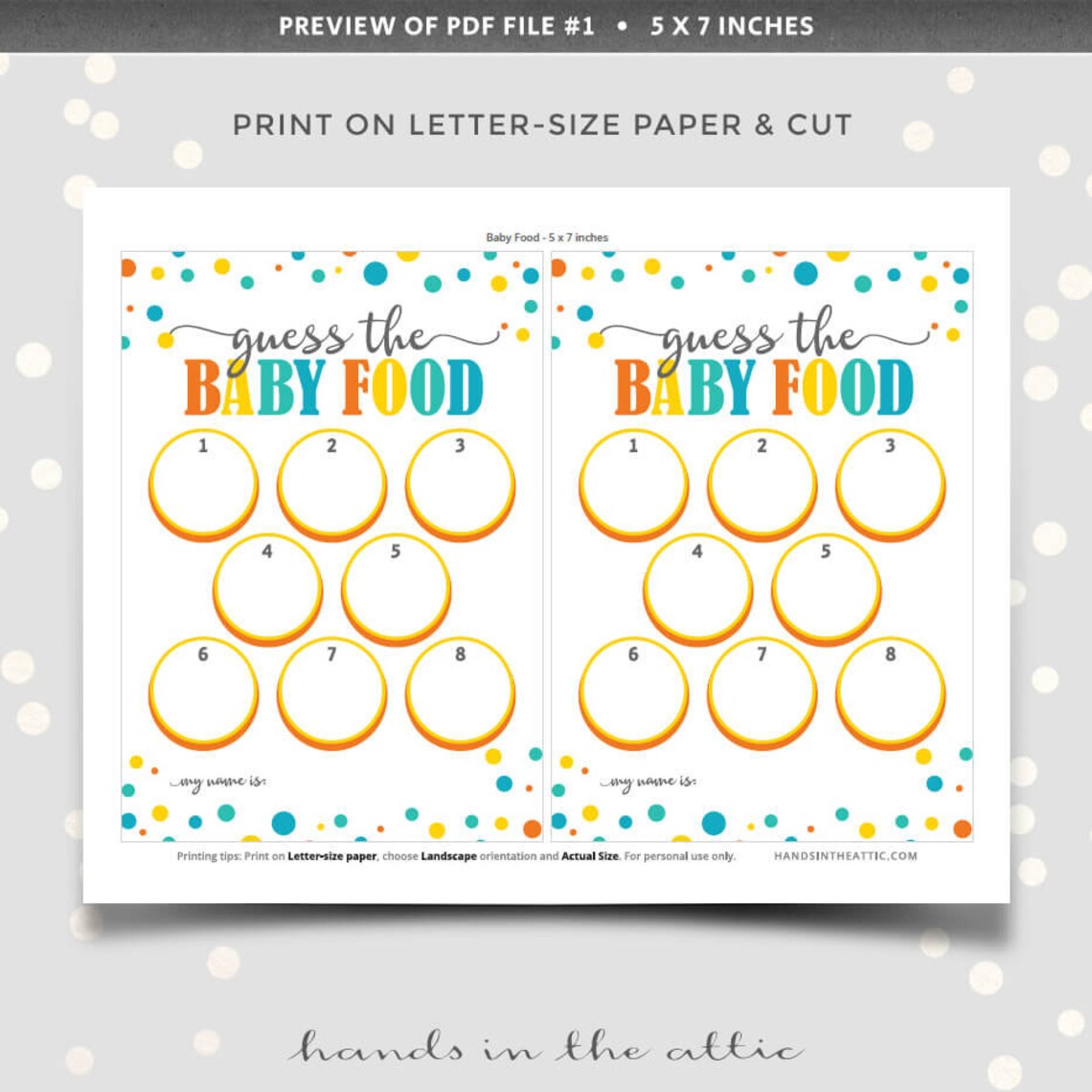 Baby Food Game Shower Guessing Game PRINTABLE Template Name Etsy