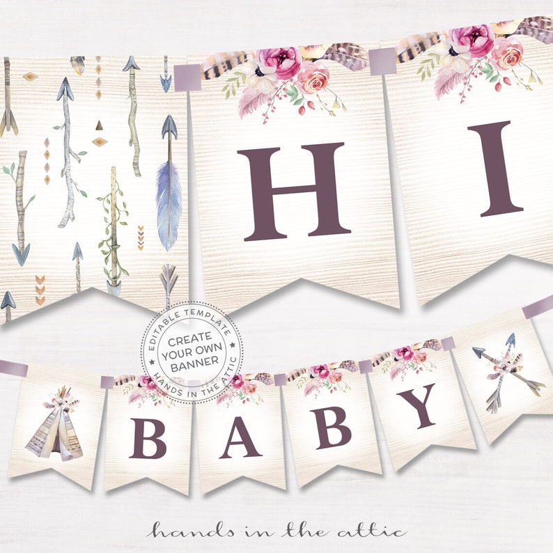 boho alphabet banner printable baby shower decor bohemian tribal party props pdf template customized diy word banner digital download alphabet banner template