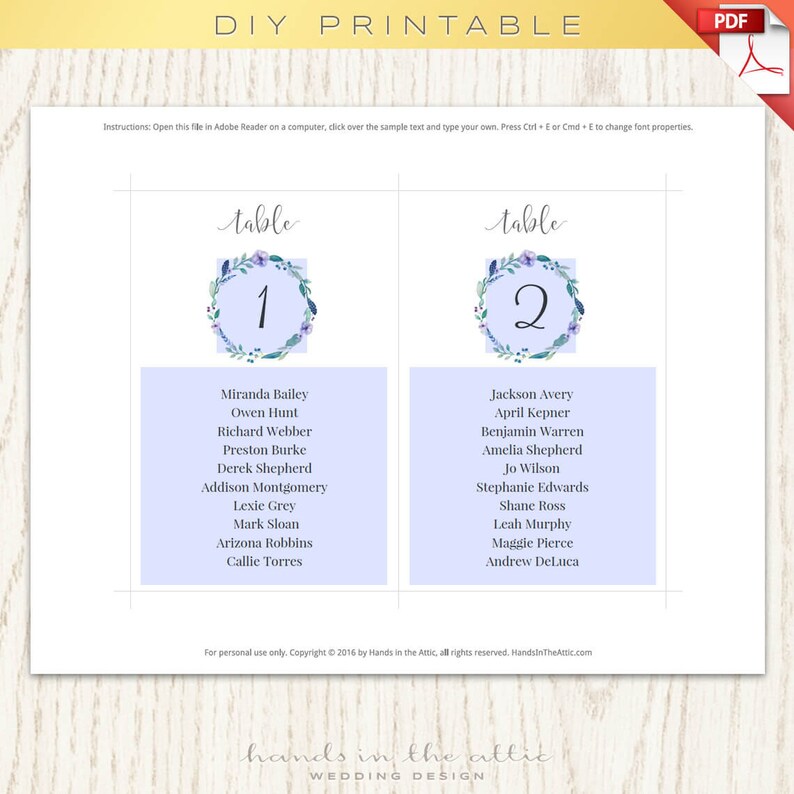 Floral wedding table numbers printable template, seating chart, wedding printables, head table, floral table numbers, DIY, digital download image 3