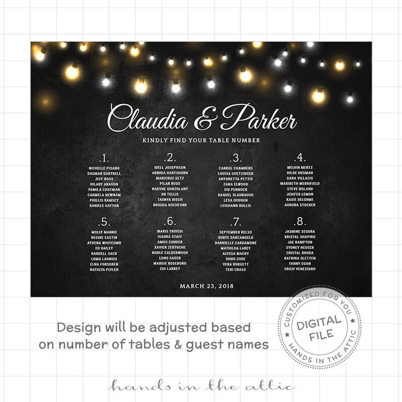 Chalkboard wedding seating chart, large reception signs printable, rustic, fairy lights, black board chalk style, table numbers, DIGITAL PDF image 2