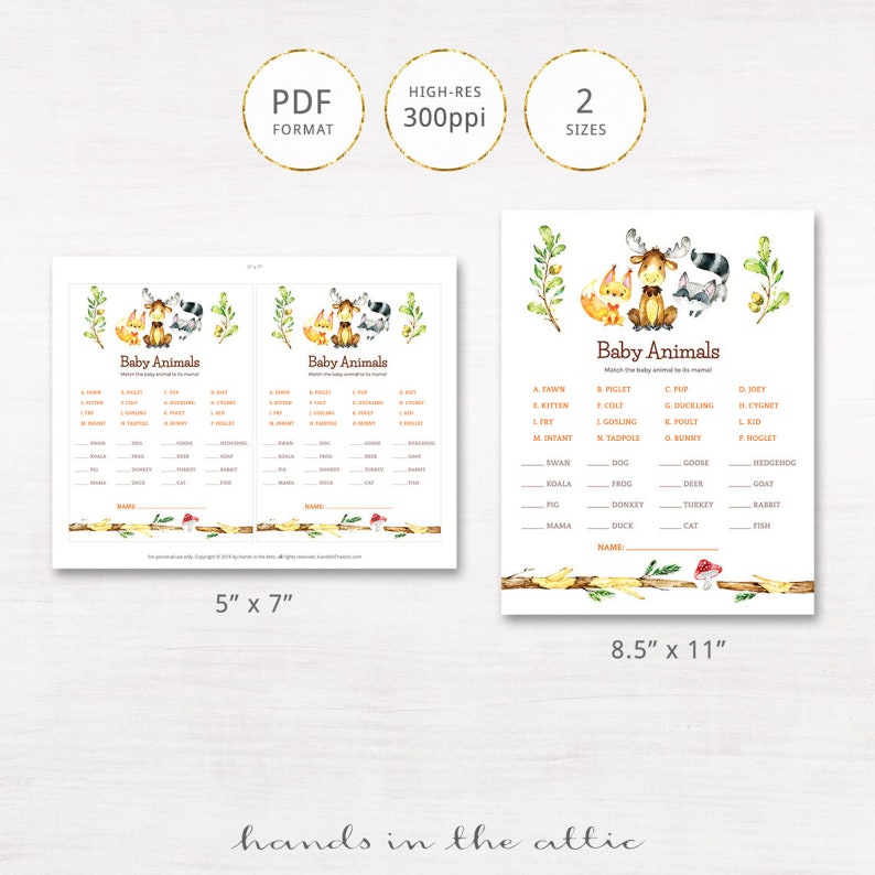 Match baby animals name game printable baby shower matching | Etsy