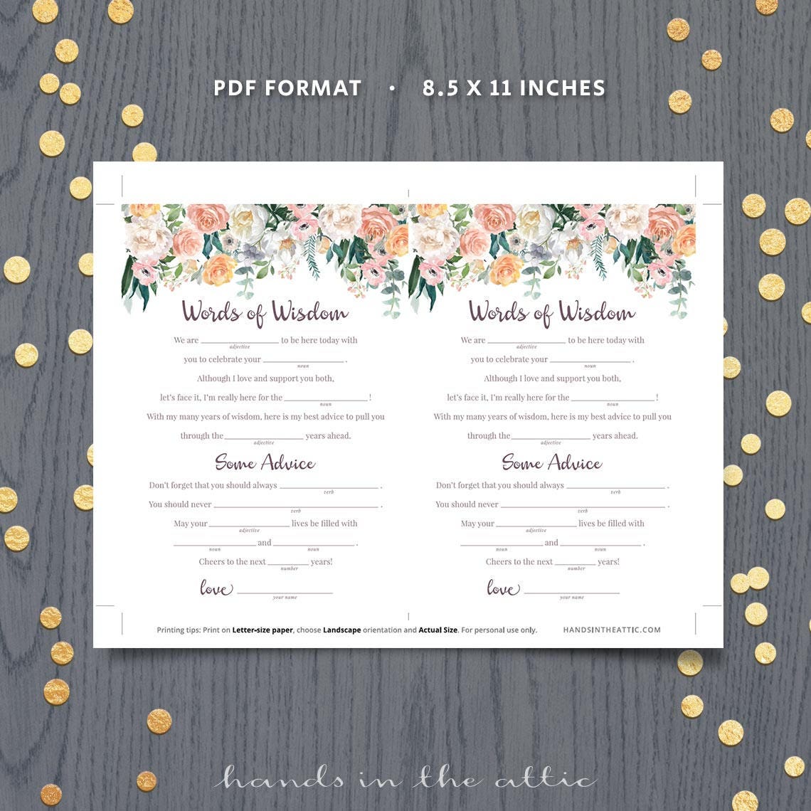 Wedding Mad Libs Template Funny Printable Advice - Etsy