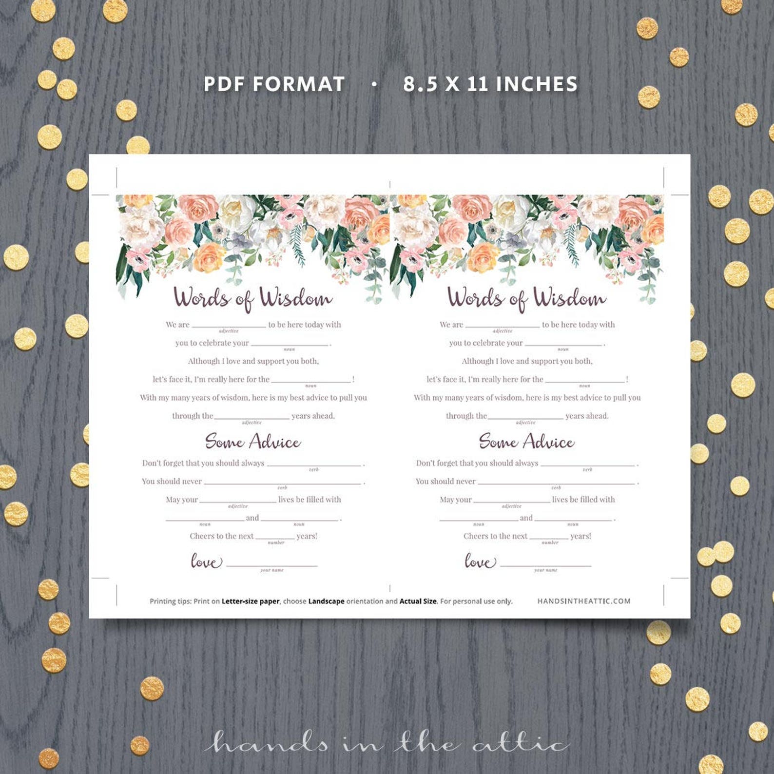 Wedding Mad Libs Template Funny Printable Advice - Etsy