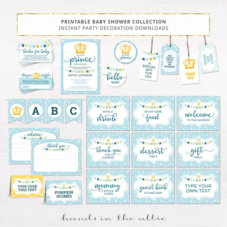 Baby boy shower decor printable templates baby shower | Etsy