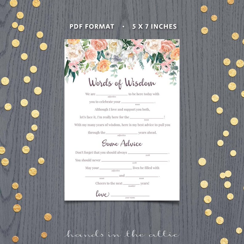 Wedding Mad Libs Template Funny Printable Advice - Etsy