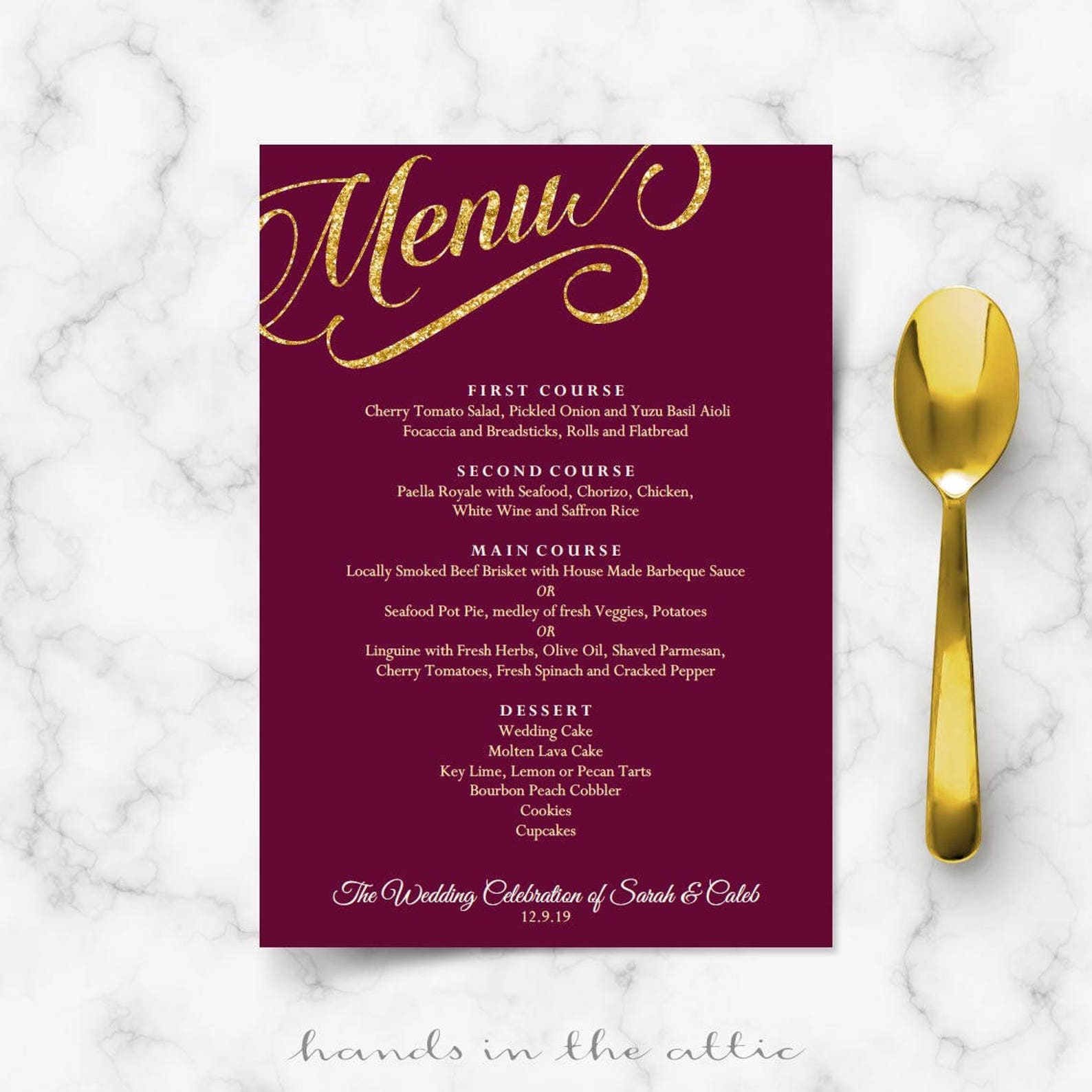 Burgundy and gold wedding menu template maroon theme | Etsy