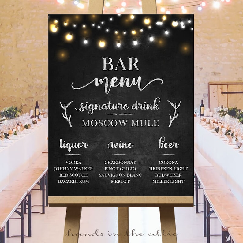 Bar menu wedding drink sign large chalkboard wedding signs