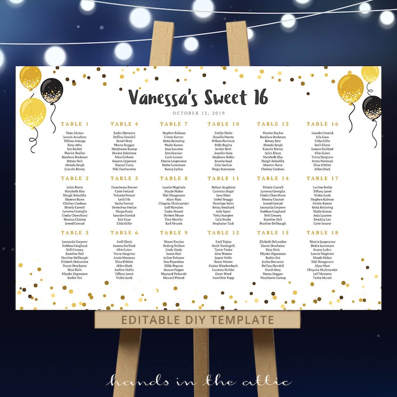 wedding seating chart template sweet 16 birthday festive guest list seating chart template