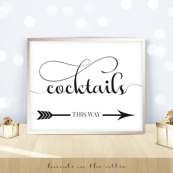 Cocktails sign, wedding drinks cocktail signage, direction arrows this way, creative ideas wedding bar - 5x7 / 8x10 / 11x14 / 16x20 DIGITAL Il_570xn