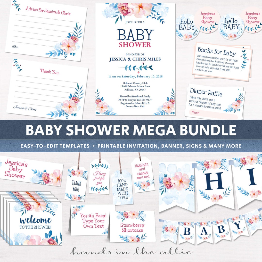 Floral Couples Shower Decor, Printable Templates, Baby Shower ...