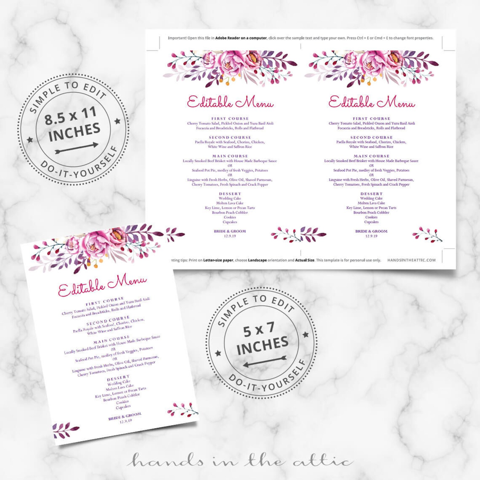 Printable menu cards do it yourself DIY card template | Etsy
